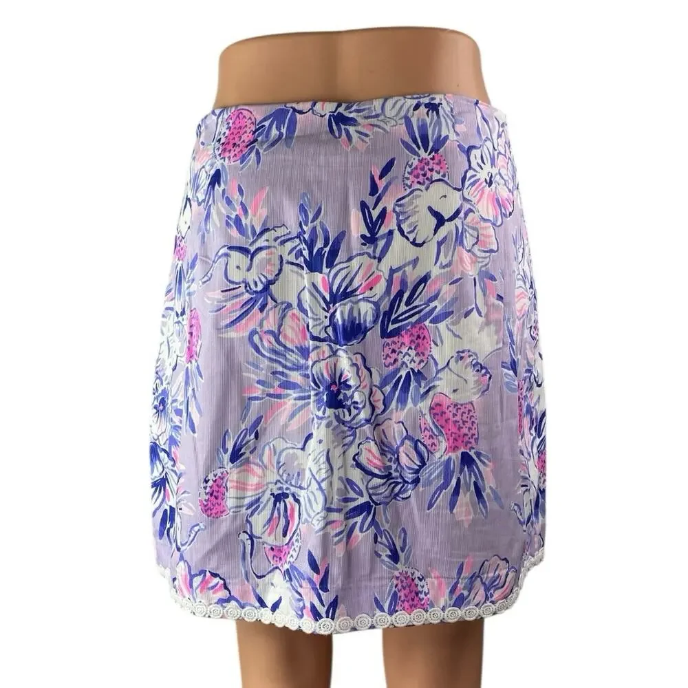 Lilly Pulitzer Patty Womens Purple Floral Mini A-line Short Skirt Skort Size 5